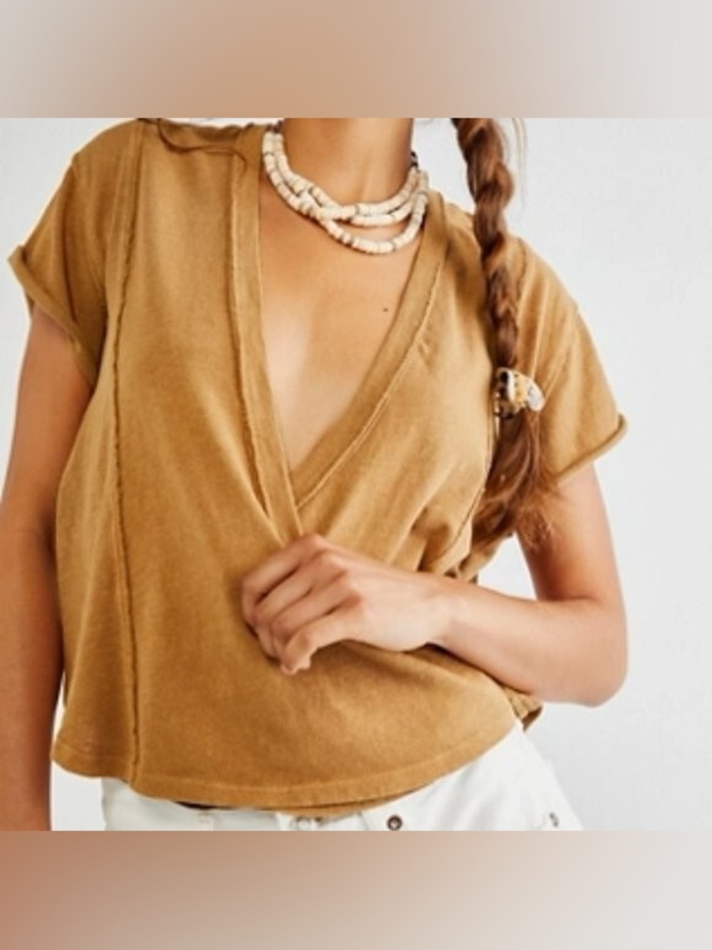Free People We The Free Camel Wrap V-Neck Crop Top